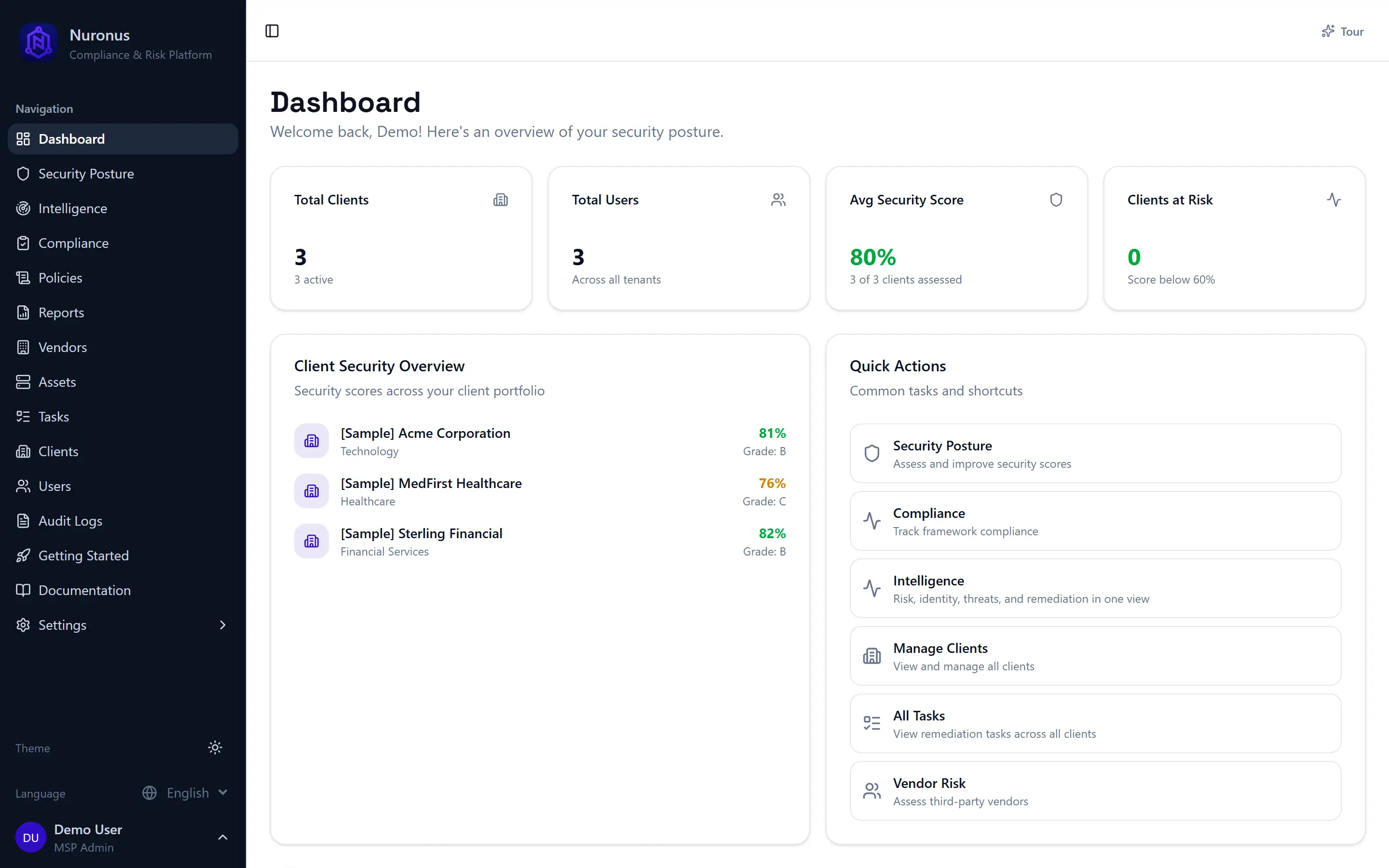 Nuronus multi-tenant compliance dashboard
